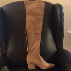 Camel colored suede over the knee Boots.. Back Zipper